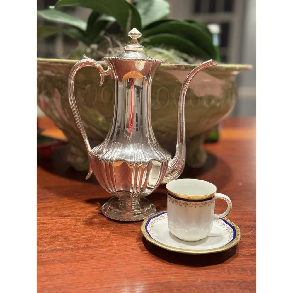 Antique Quadruple Silver Plate Coffee‎ Pot And Creamer C.1890-1910 Edwardian